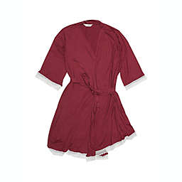 Agnes Orinda Plus Size Nightgown for Women Wrap Bathrobe Tie Belt Lace Trim 3/4 Sleeve Lightweight Soft Pajama 2X Burgundy
