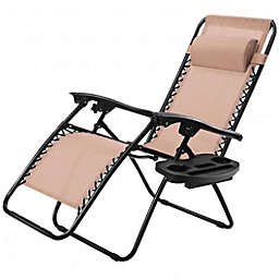Costway Outdoor Folding Zero Gravity Reclining Lounge Chair with Utility Tray-Beige