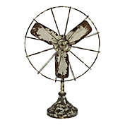 Creative Design 20.5" White and Brown Distressed Vintage Rustic Fan Tabletop Decor