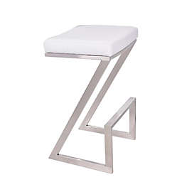 Armen Living Atlantis 26 Counter Height Backless Barstool in Brushed Stainless Steel finish with White Faux Leather