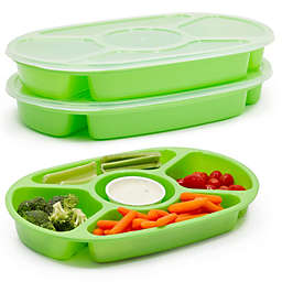 Okuna Outpost Plastic Divided Serving Platter Tray with Lid (Light Green, 2 Pack)