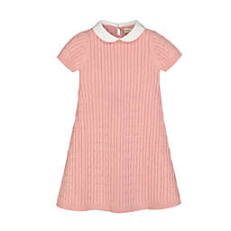 Hope & Henry Girls' Short Sleeve Cable Dress with Collar (Rose Cable, 6-12 Months)