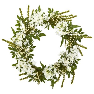 Nearly Natural 24" White Mixed Floral Artificial Wreath