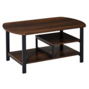 HOMCOM Vintage Industrial Coffee Table with Under-Top Storage Shelves and Rounded Corners, Dark Wood Color