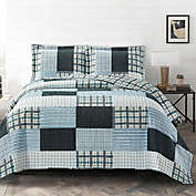 Egyptian Linens - Zoe Reversible Blue Printed Patchwork Bed Quilt Set