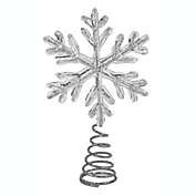 These 7-inch silver snowflake treetop from Kurt Adler is a fun and festive addition to your smaller Christmas tree. Attaches to  treetops with a wire coil base. 