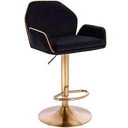 Modern Home Luxe Tesla Contemporary Adjustable Barstool/Bar Chair with 360° Rotation - Modern Comfortable Adjusting Height Counter/Bar Stool (Gold Base, Black/Gold Piping)