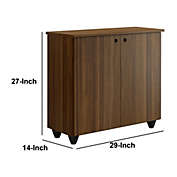 Benzara DunaWest 28.5 Inch 2 Door Wooden Shoe Chest with Grain Details and Tapered Legs, Brown