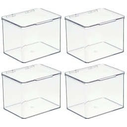 mDesign Stackable Plastic Office Storage Organizer Box with Lid, 4 Pack