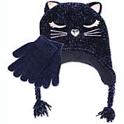 Fab Big Girl&#39;s 2 Pc Chenille Kitty Trapper Hat & Gloves Set -Navy One Size