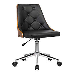 Armen Living. Armen Living Diamond Mid-Century Office Chair in Chrome finish with Tufted Black Faux Leather and Walnut Veneer Back.