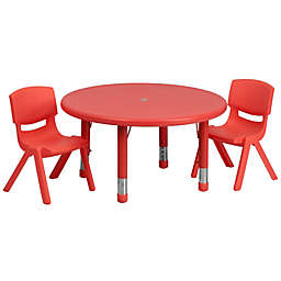Flash Furniture 33'' Round Red Plastic Height Adjustable Activity Table Set with 2 Chairs