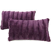 Cheer Collection Set of 2 Decorative Throw Pillows - Reversible Faux Fur to Microplush Accent Pillows by 12"x 20" - Purple