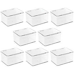 mDesign Kitchen Pantry/Fridge Storage Organizer Box - Hinge Lid, 8 Pack, Clear