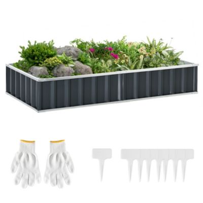Outsunny 69'' x 36'' Metal Raised Garden Bed, DIY Large Steel Planter Box, No Bottom w/ A Pairs of Glove for Backyard, Patio to Grow Vegetables, Herbs, and Flowers, Grey