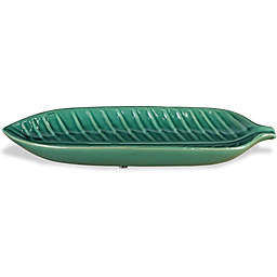 Cheungs Home Indoor Decorative Ceramic Leaf Plate - Large, Green and White
