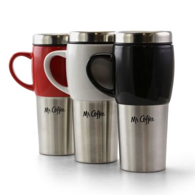 Mr. Coffee Traverse 3 Piece 16 Ounce Stainless Steel and Ceramic Travel Mug in Assorted Colors