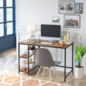 Homfa Writing Table Office Desk with 2 Shelves in 47.2" L Rustic Brown Finish