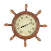 RAM Outdoor Decor Outdoor Wall Décor 16" W Polyresin Captains Wheel Thermometer