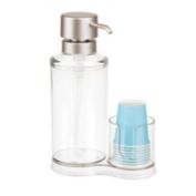 mDesign Modern Plastic Mouthwash Pump Caddy and Disposable Cup Holder