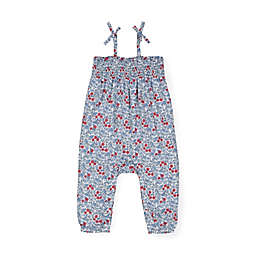 Hope & Henry Baby Smocked Romper with Bow Shoulders (Red and Blue Ditsy Floral, 12-18 Months)