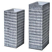 Contemporary Home Living Set of 2 Black and White Nomad Basketweave Rectangular Vases 15"