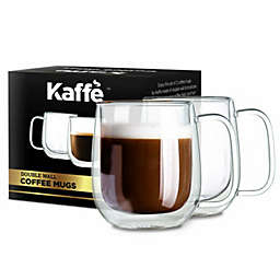 Kaffe 10oz Glass Coffee Mugs. Double-Wall Borosilicate Glass Coffee Cups. Perfect insulation for Latte, Cappuccino, Tea. Set of 2 (Two)