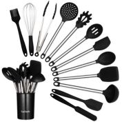 Infinity Merch 13-Piece Non-Stick Silicone Kitchen Cookware Utensil Set in Black