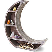 Farmlyn Creek Small Wooden Crescent Moon Shelf for Crystals and Essential Oils, Rustic Home Decor for Nursery (10 x 10.2 x 2 In)