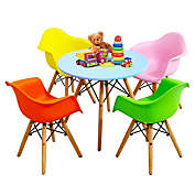 Gymax 5 PC Kids Modern Colorful Round Table Chair Set with 4 Arm Chairs