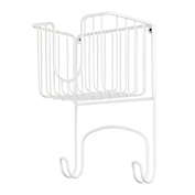 mDesign Metal Wall Mount Ironing Board Holder with Small Storage Basket
