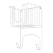 mDesign Metal Wall Mount Ironing Board Holder with Small Storage Basket