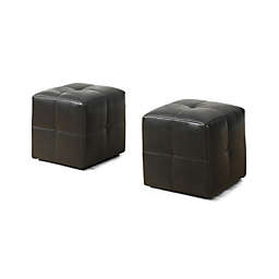 Monarch Children'S Cube-Shaped Biscuit-Tufted Pouf - BROWN