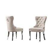 Best Quality Furniture Velvet Tufted Dining Chair, Stainless Steel Legs (Set of 2) - Cream