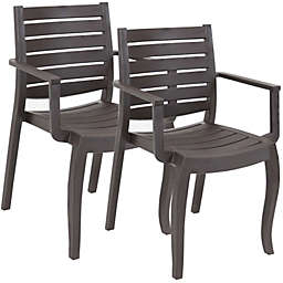 Sunnydaze Illias Plastic Outdoor Patio Arm Chair - Set of 2 - Brown