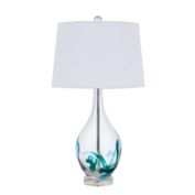Cal Lighting 150W 3 Way Harlan Glass Table Lamp With Hardback Taper Drum Fabric Shade