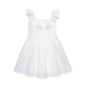 Hope & Henry Girls' Ruffle Neck Dress (White Linen, 3-6 Months)