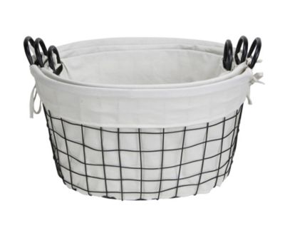 Cheungs Set of 3 Lined Metal Wire Oval Basket with Handle