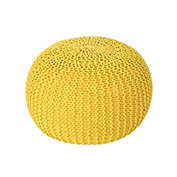 Contemporary Home Living 19.75" Yellow Contemporary Knitted Round Pouf Ottoman