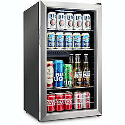 Ivation 126 Can Beverage Refrigerator   Freestanding Ultra Cool Mini Drink Fridge   Beer, Cocktails, Soda, Juice Cooler for Home & Office   Reversible Glass Door & Adjustable Shelving, Stainless Steel