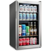 Ivation 126 Can Beverage Refrigerator   Freestanding Ultra Cool Mini Drink Fridge   Beer, Cocktails, Soda, Juice Cooler for Home & Office   Reversible Glass Door & Adjustable Shelving, Stainless Steel