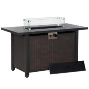 Outsunny 43" Propane Gas Fire Pit Table, 50,000BTU Wicker Auto Ignition Gas Firepit with Glass Wind Guard, Blue Glass Rock and Lid, CSA Certification for Outdoor, Patio, Bronze