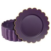 Sparkle and Bash 50 Pack Purple Plastic Plates for Party, 9 Inch Disposable, Party Supplies, Wedding, Gold Foil Scalloped Edges