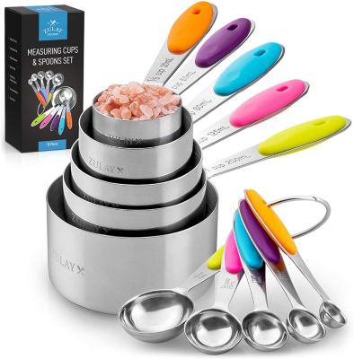TE9 10pc Black Plastic Measuring Cups & Spoons Kitchen Food Baking Tea Tools UK