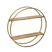 Kingston Living 26" Gold and Brown 2 Layered Round Wall Shelf