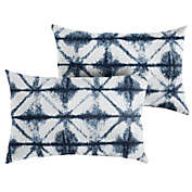 Outdoor Living and Style Set of 2 Sunbrella Geometric Indigo Blue and White Rectangular Indoor/Outdoor Lumbar Throw Pillows, 24"