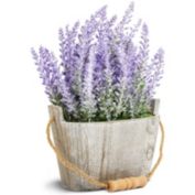 Juvale Artificial Lavender Plant in Rustic Oval Wooden Box (6.5 x 3.5 in.)