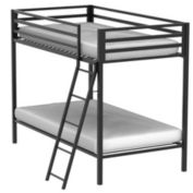 QuikFurn Twin over Twin Modern Metal Bunk Bed Frame in Black Finish with Ladder
