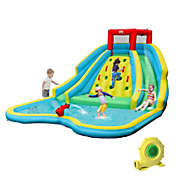 Gymax Inflatable Mighty Water Park Bouncy Splash Pool Climbing Wall w/ 735W Blower
