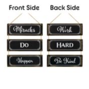 TX USA Decorative 3 Panels Black Reversible Hanging Wood Wall Sign Decor